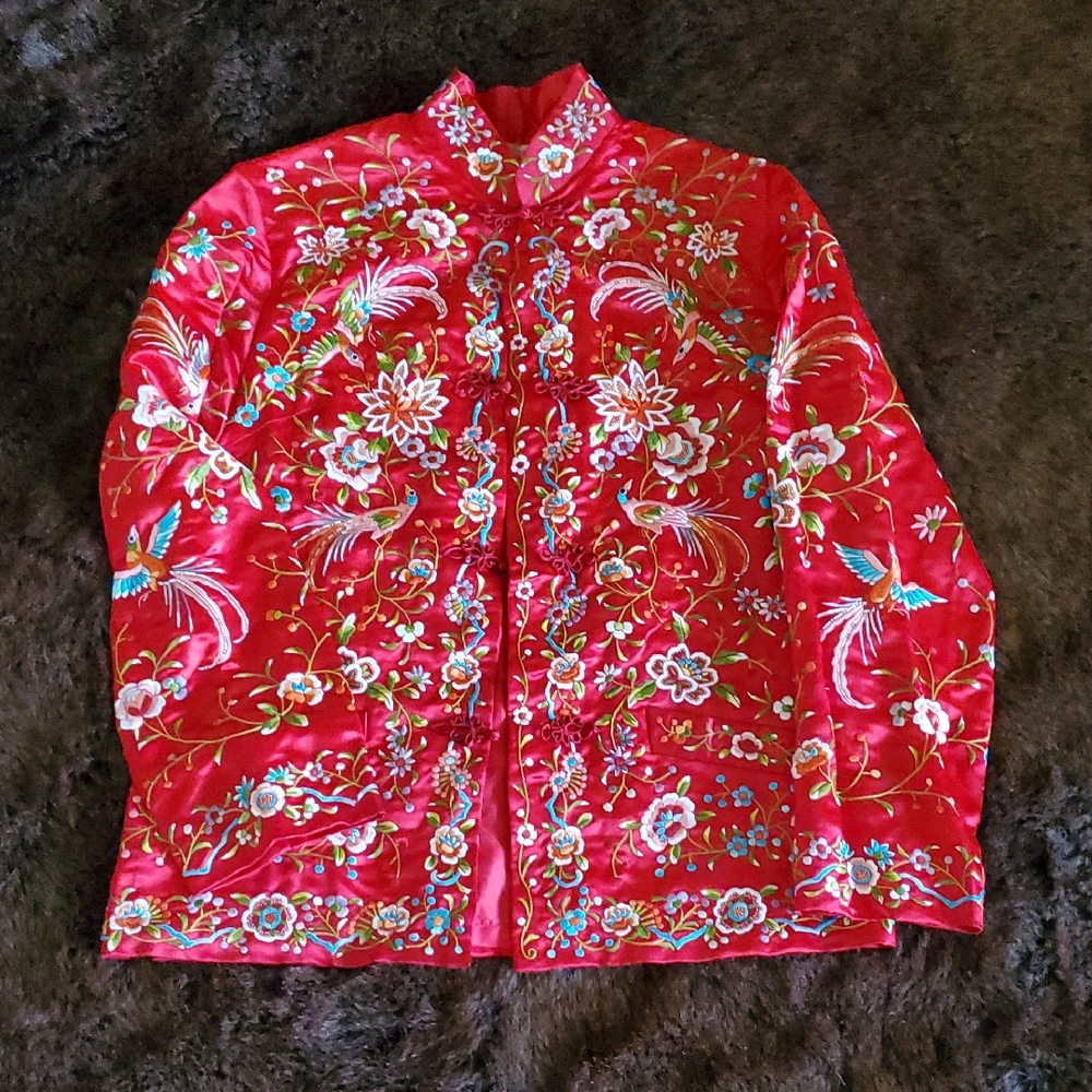 Vibrant Red Vintage Embroidered Jacket By PLUM BLOSSOMS